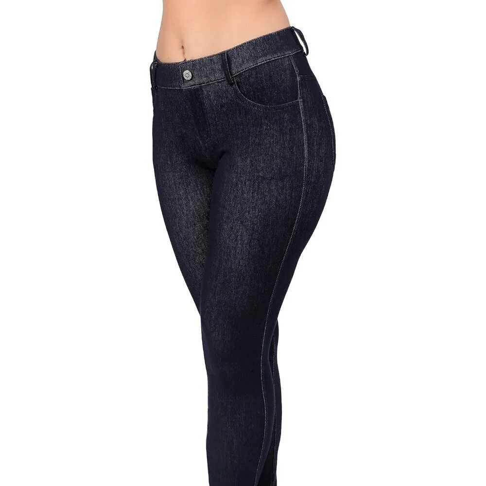 Women's Stretch Jeggings with Pockets High Waist Skinny Fit Denim Look